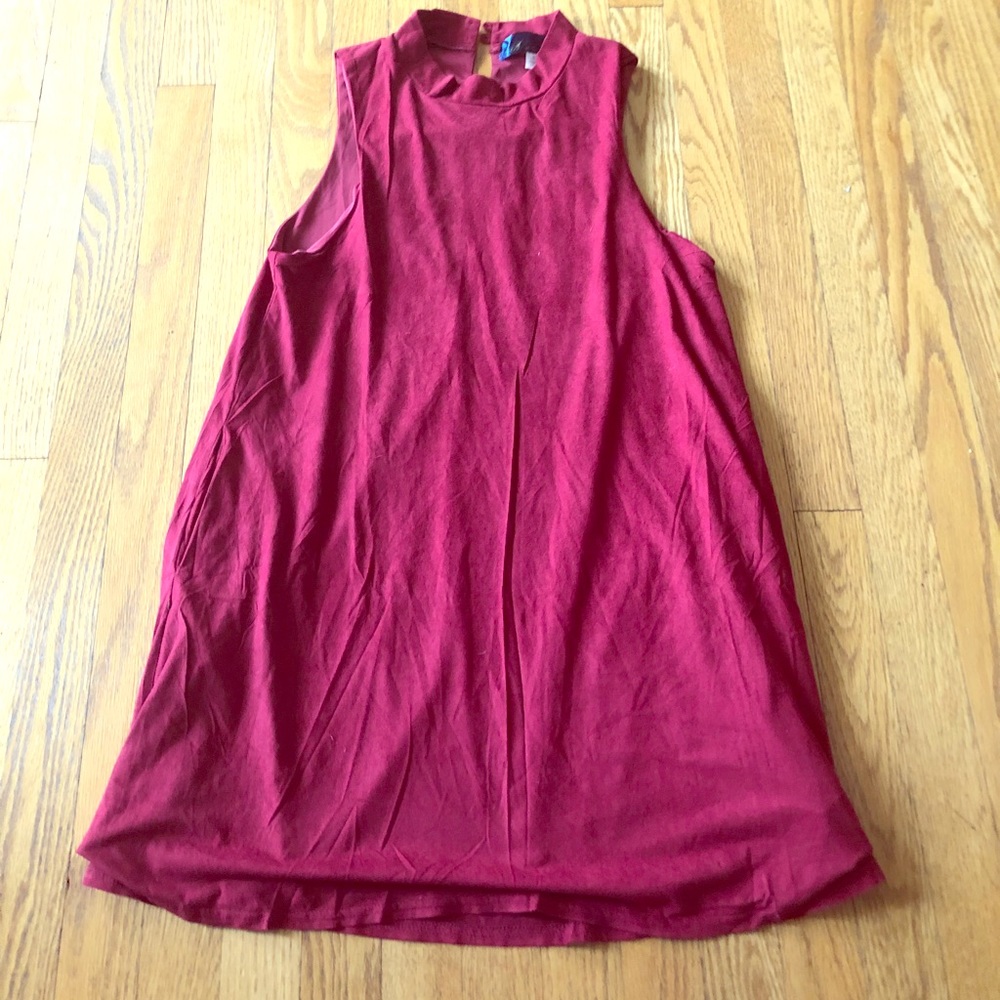 Red suede high neck dress